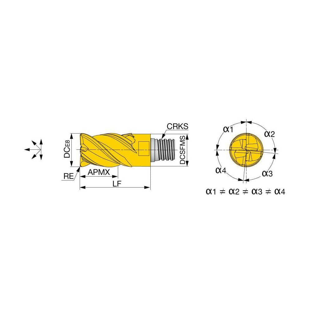 Corner Radius End Mill Head: 4 Flutes S10, TiAlN Coated, Series VEH