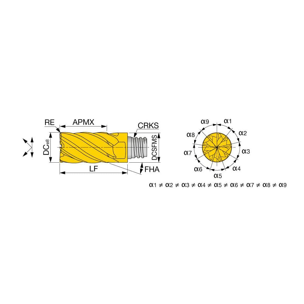 Corner Radius End Mill Head: 7 Flutes S05, TiAlN Coated, Series VED