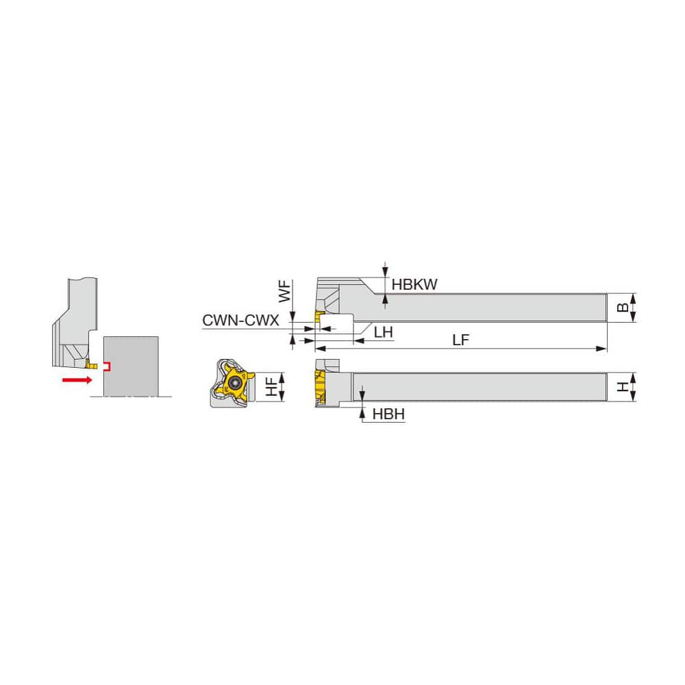 Indexable Grooving Toolholder:  STCFVR06-18,  0.1180″ Max Groove Width 0.1378″ Max Depth,  Uses 18 Inserts,  0.3750″ Shank Height,  3/8″ Shank Width,  No