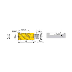 Corner Chamfer End Mill Head: 0.9843″ Dia, 45 °, 6 Flute S12, TiAlN Finish, Helical Flute, Series VED