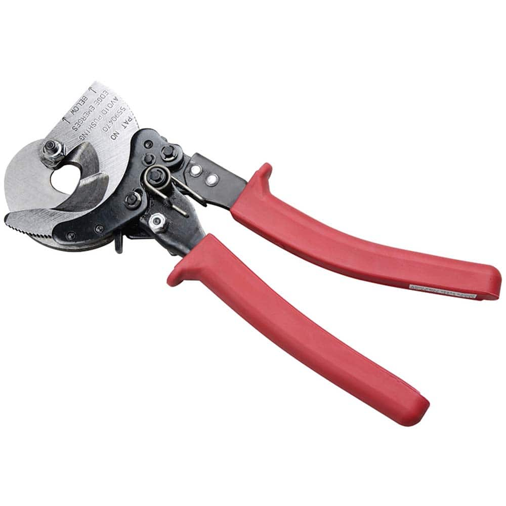 Burndy - Cutting Pliers; Type: Rachet Cable Cutter ; Insulated: No ; Overall Length Range: 10" and Longer ; Capacity (Inch): 1.25 ; Overall Length (Inch): 10-1/2 ; Cut Style: Center Cut - Exact Industrial Supply