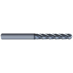 Ball End Mill: 0.5″ Dia, 3″ LOC, 4 Flute, Solid Carbide 6″ OAL, 1/2″ Shank Dia, Variable ° Helix, AlCrN Coated, Single End