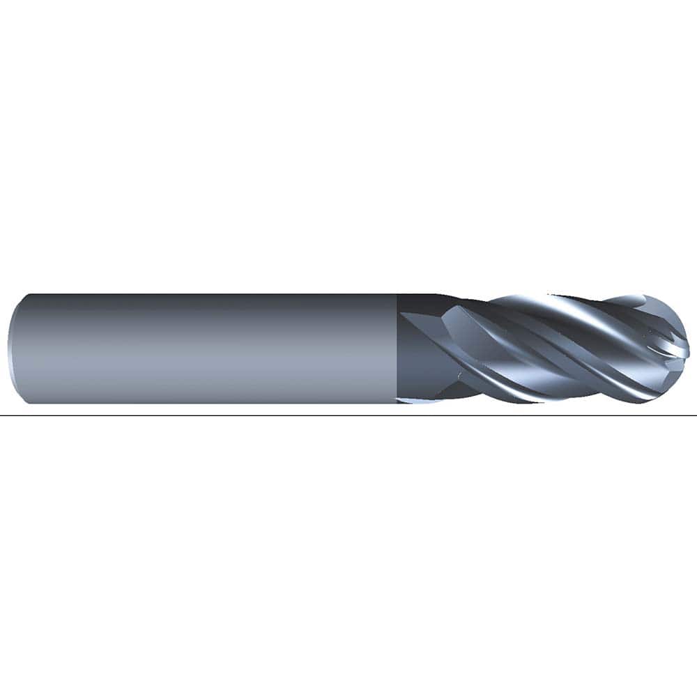 Eliminator - Ball End Mills; Mill Diameter (Inch): 1/8 ; Mill Diameter (Decimal Inch): 0.1250 ; Number of Flutes: 4 ; Length of Cut (Inch): 1/2 ; Material: Solid Carbide ; Overall Length (Inch): 1-1/2 - Exact Industrial Supply