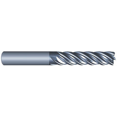 Corner Radius End Mill: 5/8″ Dia, 2-1/4″ LOC, 0.06″ Radius, 5 Flutes, Solid Carbide 5″ OAL, 5/8″ Shank Dia, Variable ° Helix, AlCrN Coated, Corner Radius End, Centercutting, Series Eliminator