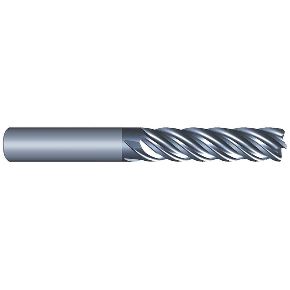 Corner Radius End Mill: 5/8″ Dia, 2-1/4″ LOC, 0.03″ Radius, 5 Flutes, Solid Carbide 5″ OAL, 5/8″ Shank Dia, Variable ° Helix, AlCrN Coated, Corner Radius End, Centercutting, Series Eliminator