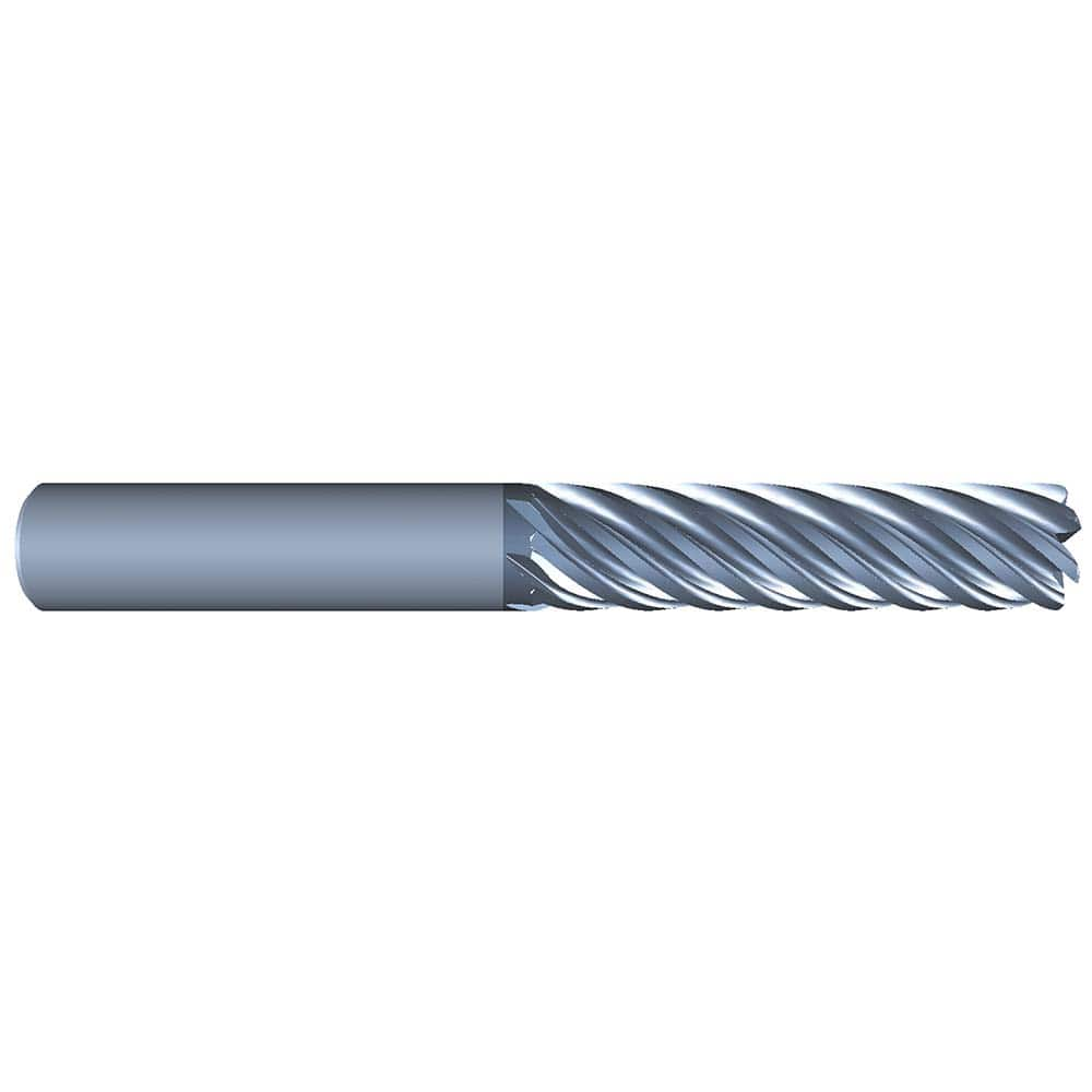 Corner Radius End Mill: 5/8″ Dia, 2-1/4″ LOC, 0.06″ Radius, 7 Flutes, Solid Carbide 5″ OAL, 5/8″ Shank Dia, Variable ° Helix, AlCrN Coated, Corner Radius End, Centercutting, Series Eliminator