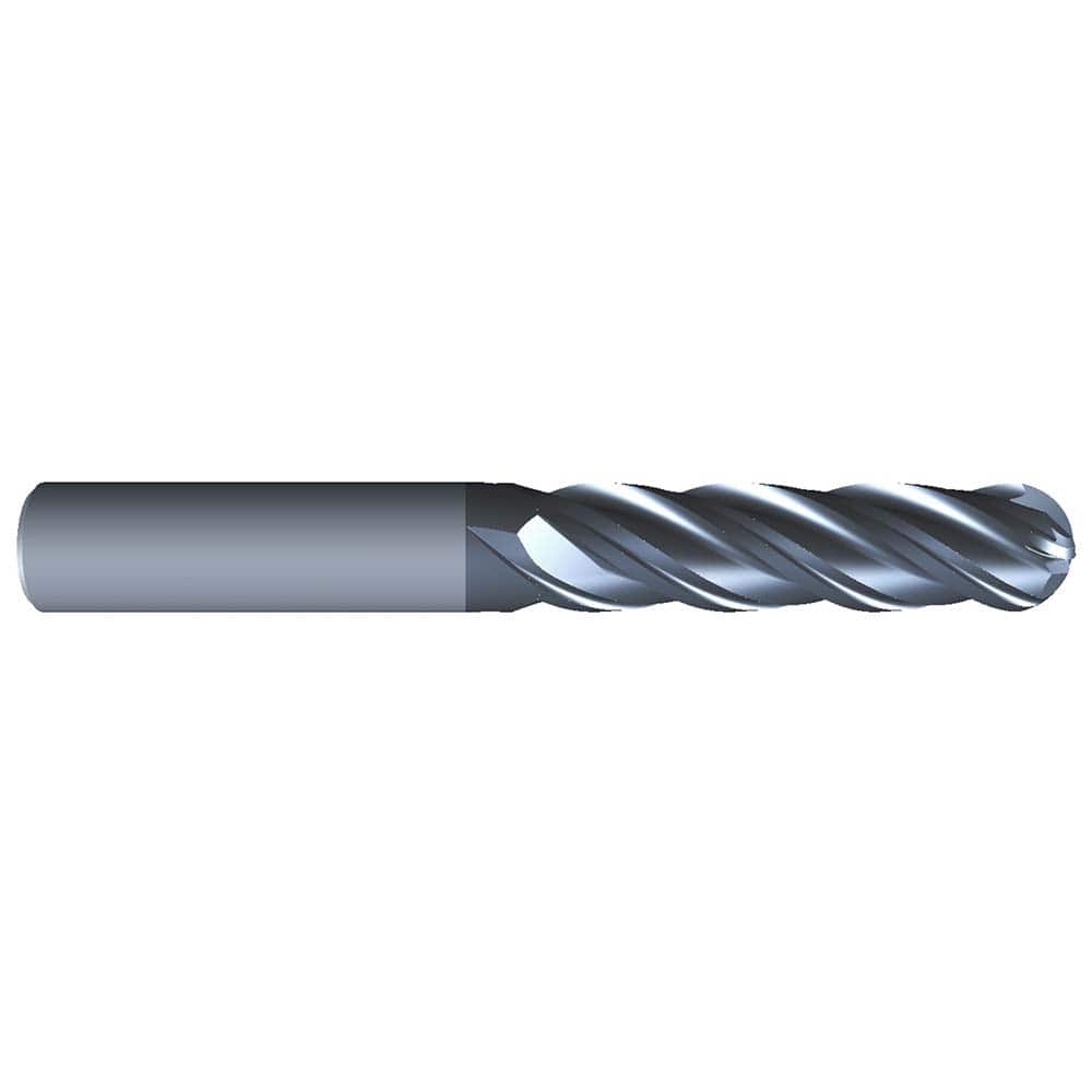 Eliminator - Ball End Mills; Mill Diameter (Inch): 3/16 ; Mill Diameter (Decimal Inch): 0.1875 ; Number of Flutes: 4 ; Length of Cut (Inch): 3/4 ; Material: Solid Carbide ; Overall Length (Inch): 2-1/2 - Exact Industrial Supply