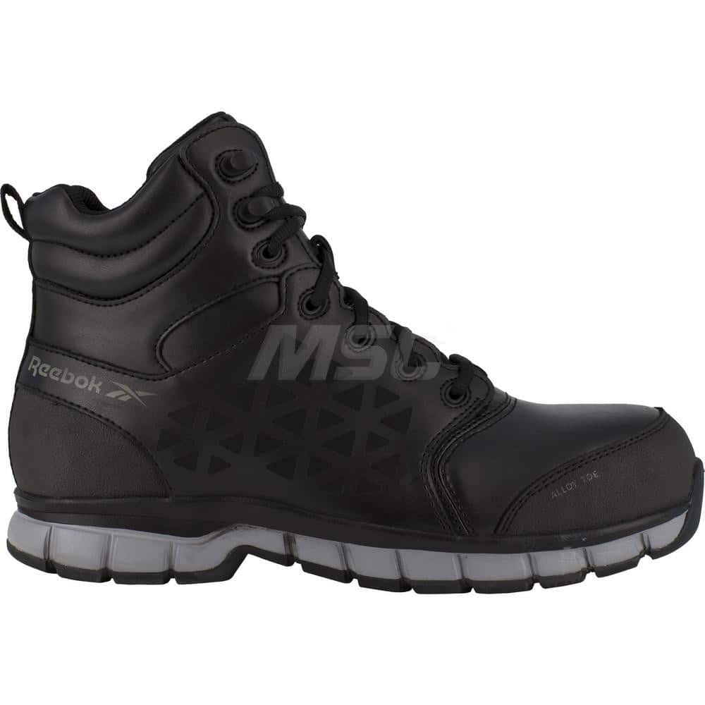 Work Boot: Size 4.5, Leather, Alloy Toe Black, Wide Width, Non-Slip Sole