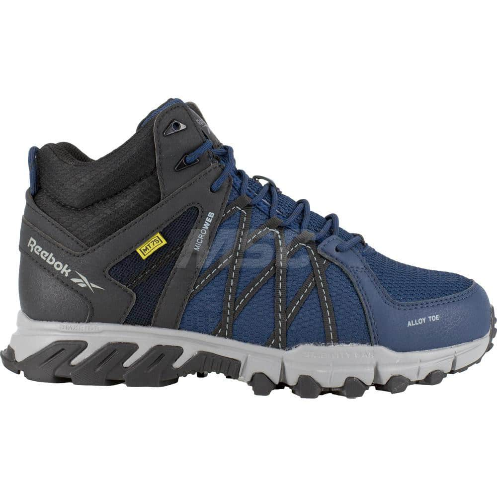 Work Boot: Size 10, Microfiber, Alloy Toe Navy, Medium Width, Non-Slip Sole