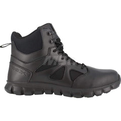 Work Boot: Size 5, 6″ High, Leather, Plain Toe Black, Medium Width, Non-Slip Sole