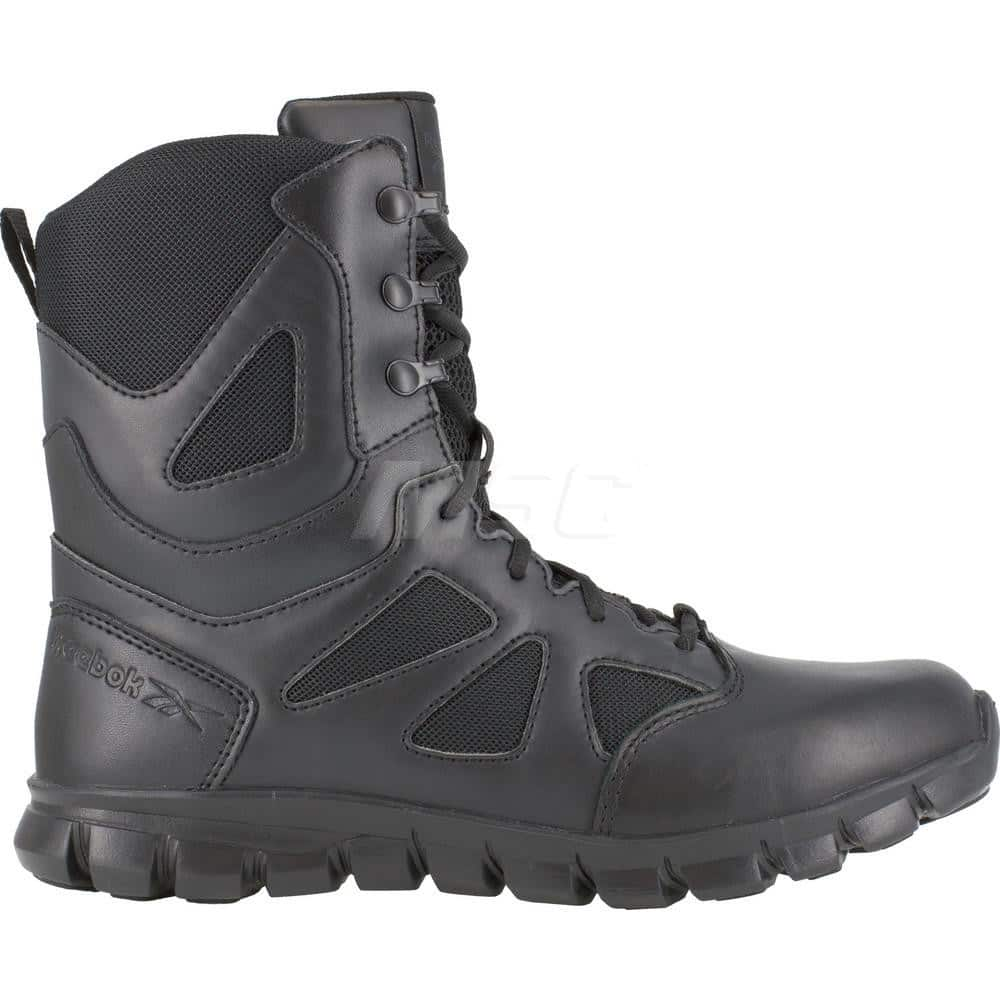 Work Boot: Size 10, 8″ High, Leather, Plain Toe Black, Wide Width, Non-Slip Sole