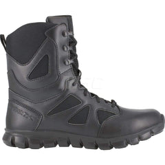 Work Boot: Size 9.5, 8″ High, Leather, Plain Toe Black, Wide Width, Non-Slip Sole