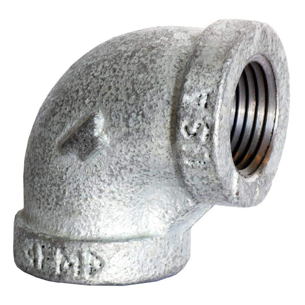 Black 90 ° Elbow: 1-1/2 x 1″, 150 psi, Threaded Malleable Iron, Galvanized Finish, Class 150