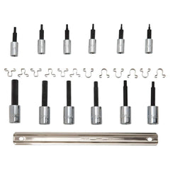 Hex & Torx Bit Socket Sets; Set Type: Hex Bit; Drive Size: 1/4, 3/8; Finish: Chrome-Plated; Number Of Pieces: 7; Material: Steel; Overall Length (Inch): 1-7/8; 2-23/32; Includes: 1/16 in, 1/4 in, 1/8 in, 3/16 in, 3/32 in, 3/8 in, 5/16 in, 5/32 in, 5/64 in