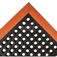 Anti-Fatigue Mat: 64″ Length, 40″ Wide, Natural Rubber, Beveled Edge, Standard-Duty Black & Orange