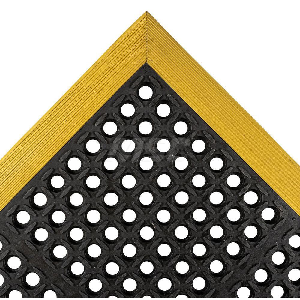 Anti-Fatigue Mat: 64″ Length, 40″ Wide, Natural Rubber, Beveled Edge, Standard-Duty Black & Yellow