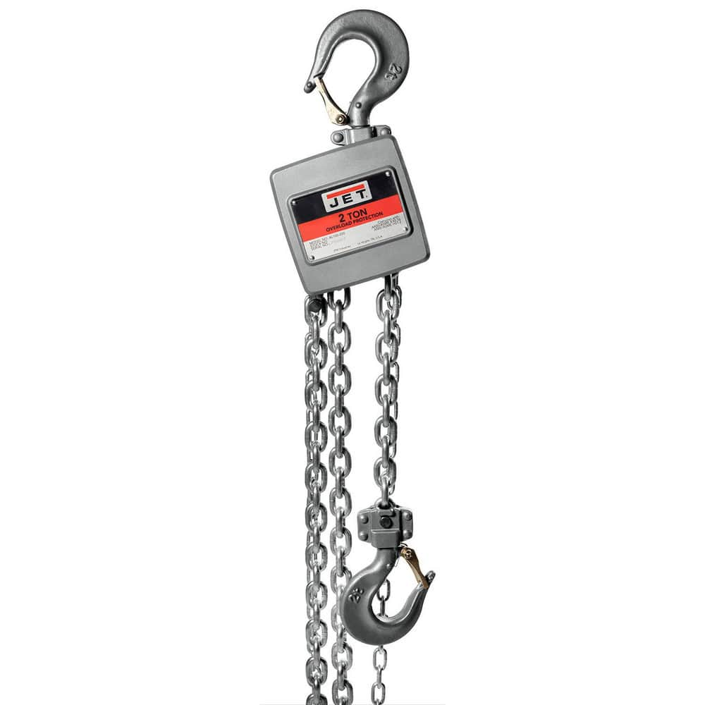 Manual Hoists-Chain, Rope & Strap; Hoist Type: Hand Chain Hoist with Overload Protection; Lift Mechanism: Chain; Work Load Limit: 2 Ton; Pull Capacity: 4400 lb; Maximum Lift Distance: 20 ft; Minimum Headroom: 15.375 in