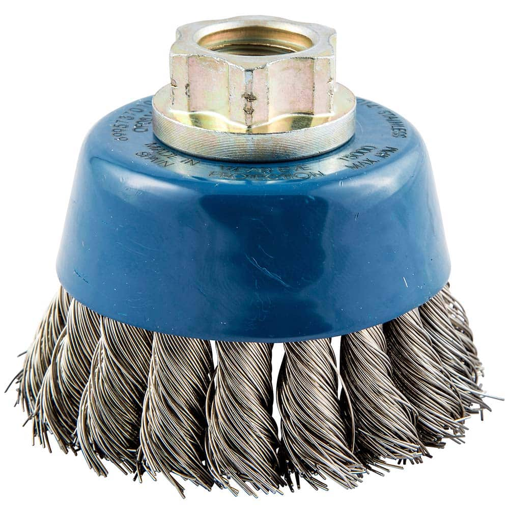 Norton - 2-3/4" Diam 5/8-11 Threaded Arbor Stainless Steel Fill Cup Brush - Benchmark Tooling