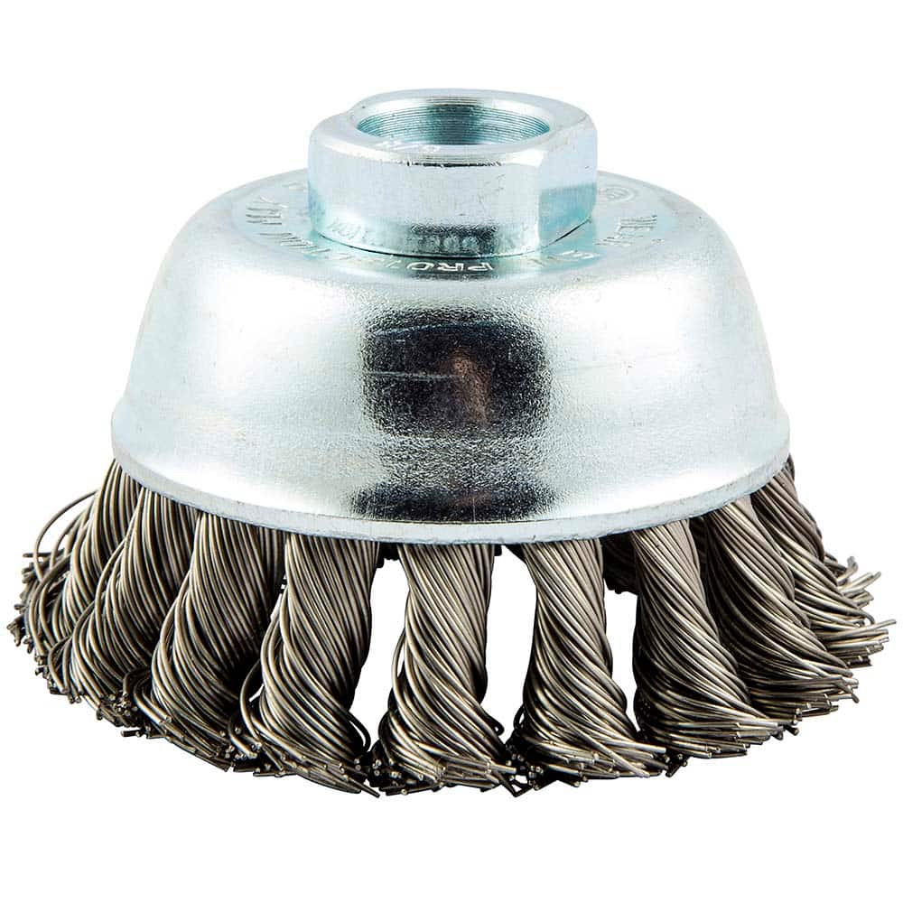 Norton - 3" Diam 5/8-11 Threaded Arbor Stainless Steel Fill Cup Brush - Benchmark Tooling