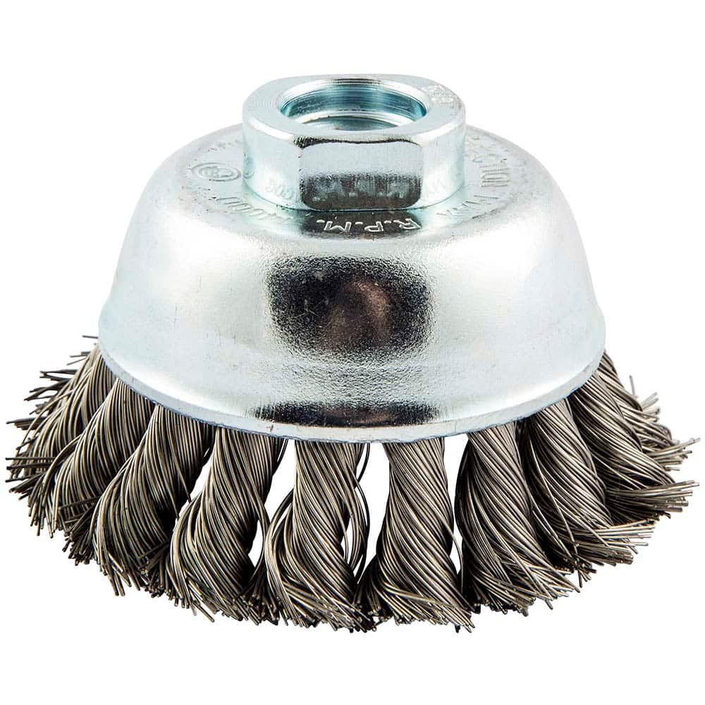 Norton - 2-3/4" Diam 5/8-11 Threaded Arbor Stainless Steel Fill Cup Brush - Benchmark Tooling