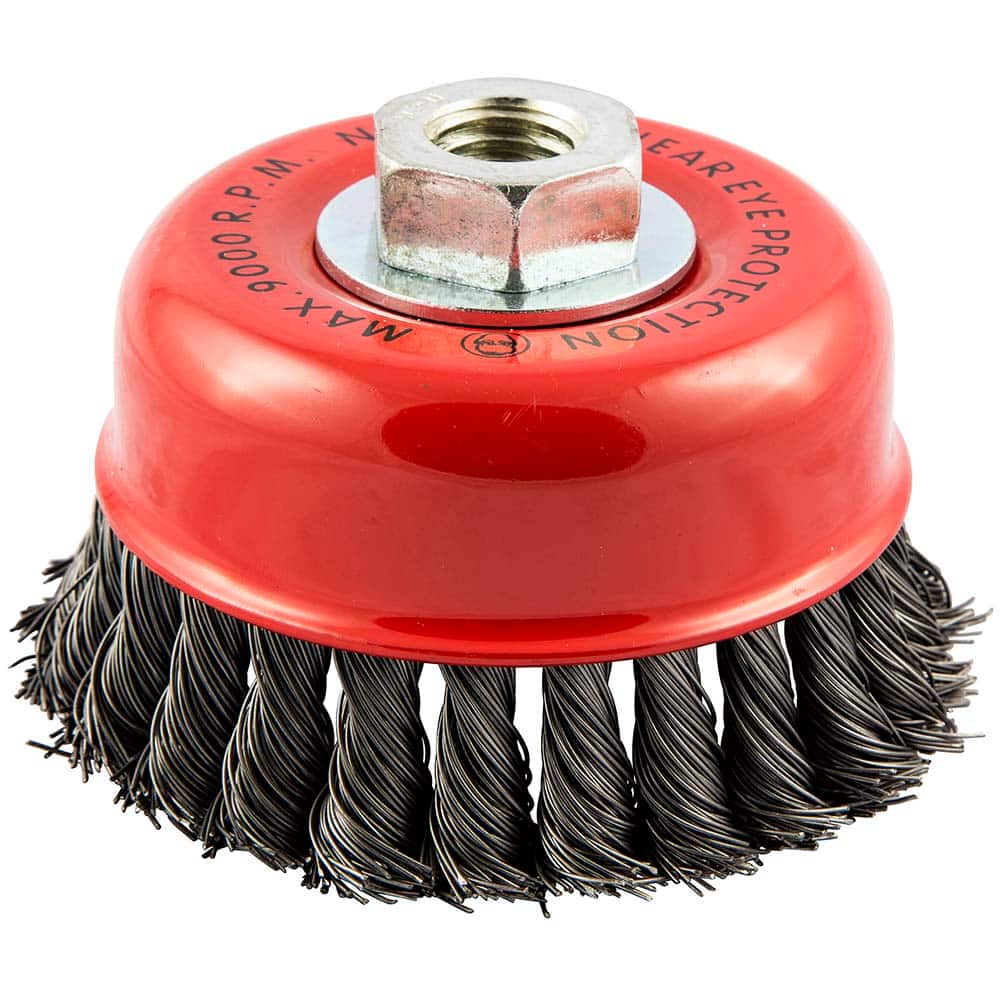 Norton - 4" Diam 5/8-11 Threaded Arbor Carbon Steel Fill Cup Brush - Benchmark Tooling