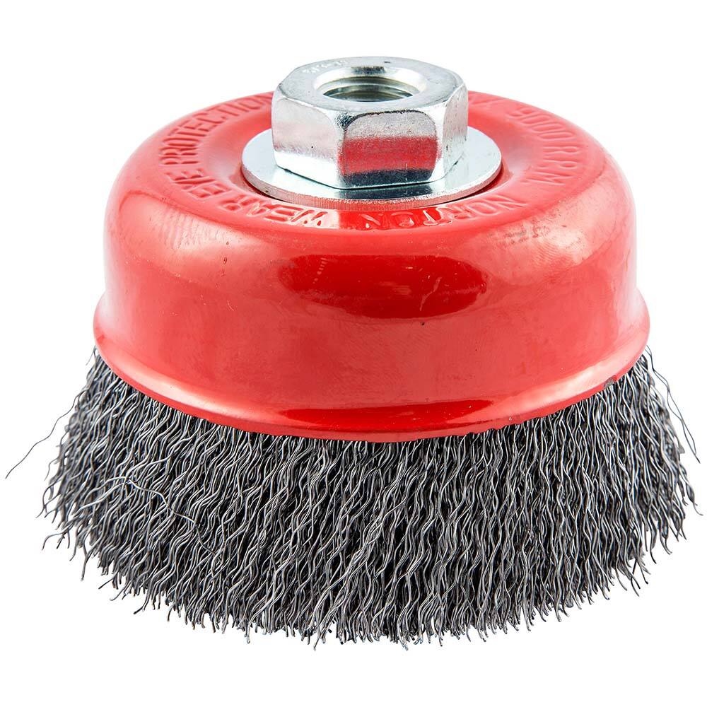 Norton - 4" Diam 5/8-11 Threaded Arbor Carbon Steel Fill Cup Brush - Benchmark Tooling