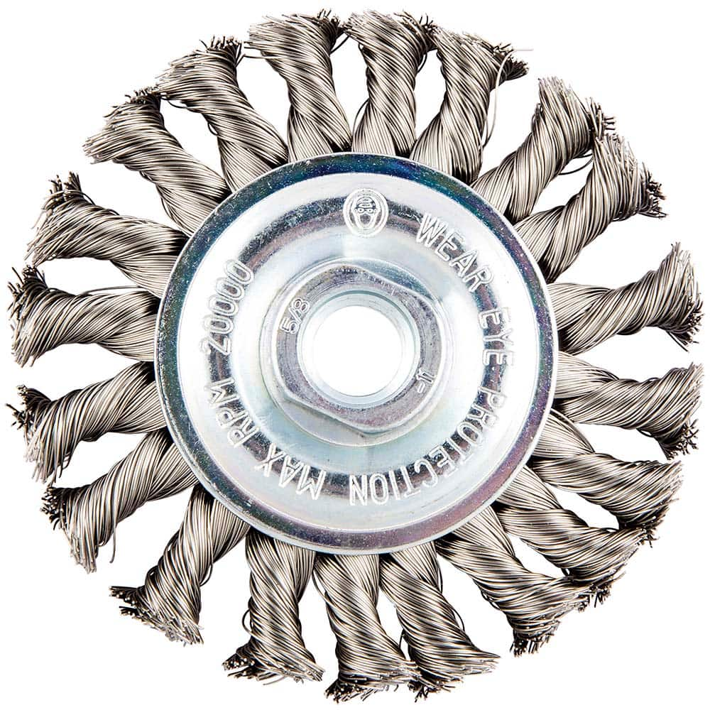 Norton - 4" OD, 5/8-11 Arbor Hole, Knotted Stainless Steel Wheel Brush - Benchmark Tooling