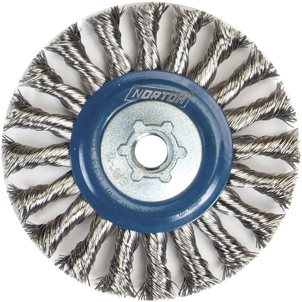 Norton - 5" OD, 5/8-11 Arbor Hole, Knotted Stainless Steel Wheel Brush - Benchmark Tooling