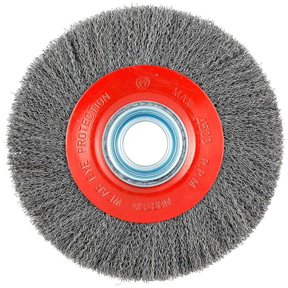 Norton - 8" OD, 1-1/4" Arbor Hole, Crimped Carbon Wheel Brush - Benchmark Tooling