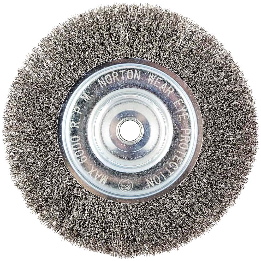 Norton - 8" OD, 5/8" Arbor Hole, Crimped Carbon Wheel Brush - Benchmark Tooling