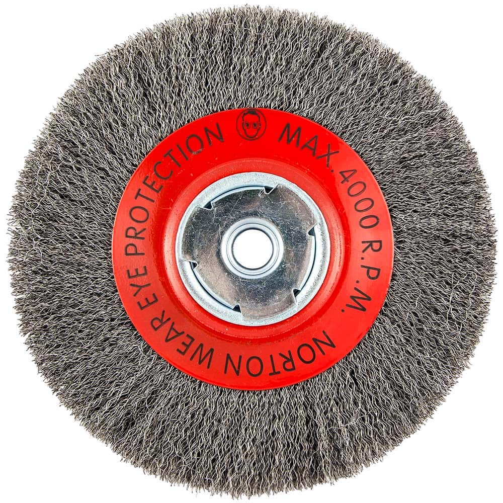 Norton - 8" OD, 5/8" Arbor Hole, Crimped Carbon Wheel Brush - Benchmark Tooling