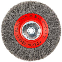 Norton - 8" OD, 5/8" Arbor Hole, Crimped Carbon Wheel Brush - Benchmark Tooling