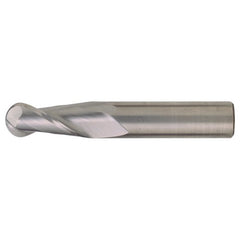 ‎3/8″ Dia. × 3/8″ Shank × 1-3/4″ DOC × 4″ OAL, Carbide TiAlN, Spiral , 2 Flute, CW Helix, Round, Ballnose End Mill - Exact Industrial Supply