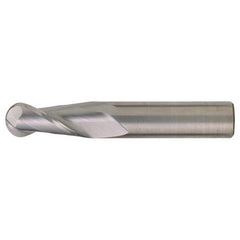 ‎1/4″ Dia. × 1/4″ Shank × 1-1/2″ DOC × 4″ OAL, Carbide TiAlN, Spiral , 2 Flute, CW Helix, Round, Ballnose End Mill - Exact Industrial Supply