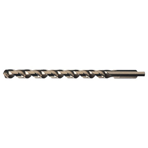 1/8 RHS / RHC HSS-CO 8% (M42) 118 Degree Notched Point Cobalt Heavy Duty Taper Length Drill - Straw / Gold Oxide - Exact Industrial Supply