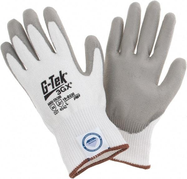 PIP - Size L, ANSI Cut Lvl A4, Cut Resistant Gloves - Palm & Fingers Coated, White/Gray - Benchmark Tooling