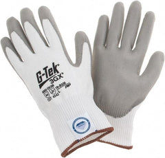 PIP - Size L, ANSI Cut Lvl A4, Cut Resistant Gloves - Palm & Fingers Coated, White/Gray - Benchmark Tooling
