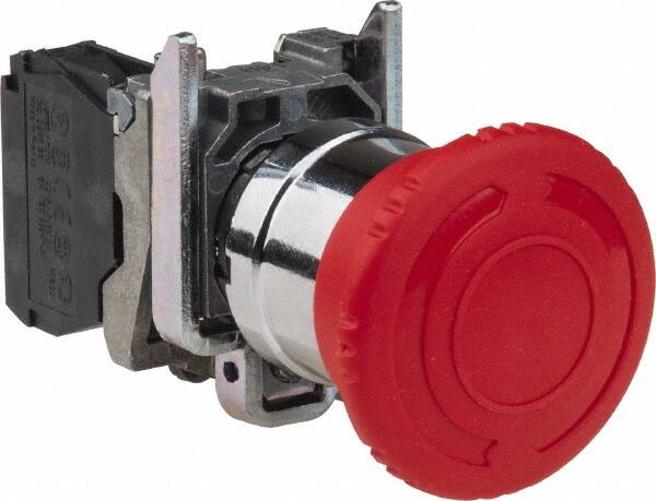 Schneider Electric - 22mm Mount Hole, Extended Mushroom Head, Pushbutton Switch Only - Round, Red Pushbutton, Illuminated, Maintained (MA), Shock and Vibration Resistant - Benchmark Tooling