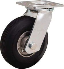 Hamilton - 6" Diam x 2" Wide, Rubber Swivel Caster - 300 Lb Capacity, Top Plate Mount, 4" x 4-1/2" Plate, Straight Roller Bearing - Benchmark Tooling
