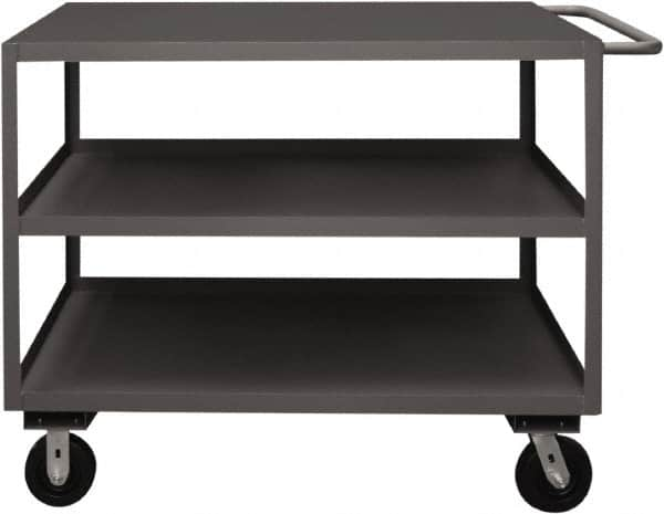 Durham - 3,600 Lb Capacity, 30" Wide x 60" Long x 39-1/16" High Service Cart - 3 Shelf, Steel, 2 Rigid/2 Swivel Casters - Benchmark Tooling