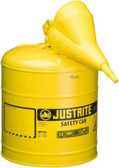 Justrite - 5 Gal Galvanized Steel Type I Safety Can - 16-7/8" High x 11-3/4" Diam, Yellow - Benchmark Tooling