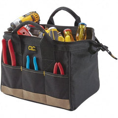 CLC - 14 Pocket Black & Khaki Polyester Tool Bag - 14" Wide x 8-1/2" Deep x 8" High - Benchmark Tooling