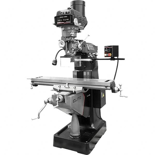 Jet - 9" Table Width x 49" Table Length, Variable Speed Pulley Control, 3 Phase Knee Milling Machine - R8 Spindle Taper, 3 hp - Benchmark Tooling