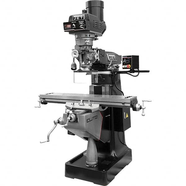 Jet - 9" Table Width x 49" Table Length, Electronic Variable Speed Control, 3 Phase Knee Milling Machine - R8 Spindle Taper, 3 hp - Benchmark Tooling