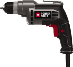 Porter-Cable - 3/8" Keyless Chuck, 2,500 RPM, Pistol Grip Handle Electric Drill - 6.5 Amps, 120 Volts, Reversible, Includes 3/8" Drill - Benchmark Tooling