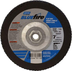 Norton - 40 Grit, 7" Disc Diam, 5/8-11 Center Hole, Type 29 Zirconia Alumina Flap Disc - 8,600 Max RPM, Cloth Backing, Arbor Attaching System, Coated - Benchmark Tooling