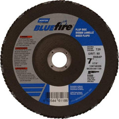Norton - 80 Grit, 7" Disc Diam, 7/8" Center Hole, Type 29 Zirconia Alumina Flap Disc - 8,600 Max RPM, Cloth Backing, Arbor Attaching System, Coated - Benchmark Tooling