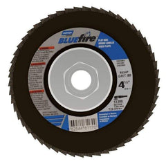 Norton - 80 Grit, 4-1/2" Disc Diam, 5/8-11 Center Hole, Type 29 Zirconia Alumina Flap Disc - 13,300 Max RPM, Cloth Backing, Arbor Attaching System, Coated - Benchmark Tooling