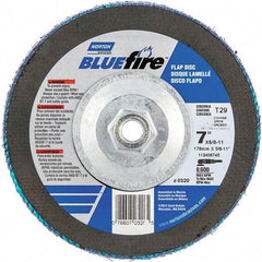 Norton - 40 Grit, 7" Disc Diam, 5/8-11 Center Hole, Type 29 Zirconia Alumina Flap Disc - 8,600 Max RPM, Cloth Backing, Arbor Attaching System, Coated - Benchmark Tooling