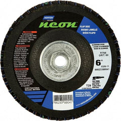 Norton - 60 Grit, 6" Disc Diam, 5/8-11 Center Hole, Type 29 Ceramic Alumina Flap Disc - 10,200 Max RPM, Polyester Backing, Arbor Attaching System, Coated - Benchmark Tooling